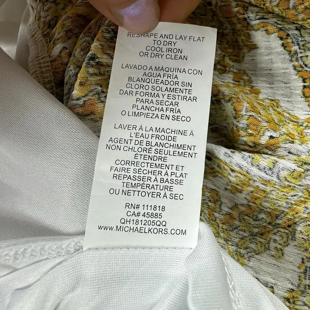 MK MICHAEL‎ KORS Yellow Piasley Patterned Smocked Saffron Midi Dress Women's Med